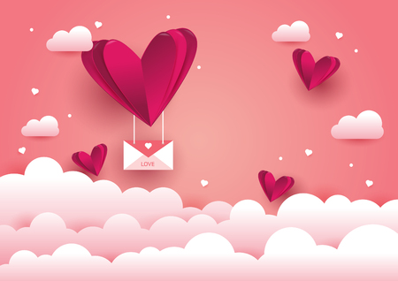 Paper shape of heart flying on pink background. Vector illustration of love for Happy Women's, Mother's, Valentine's Dayのイラスト素材