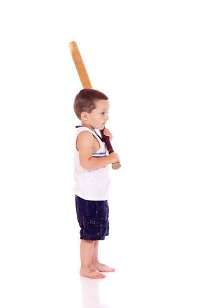 Cute little boy with a batの写真素材