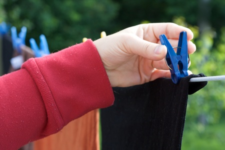 Clothes hanging on a rope to dry outside