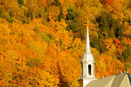 Church in a fall landscapeの写真素材