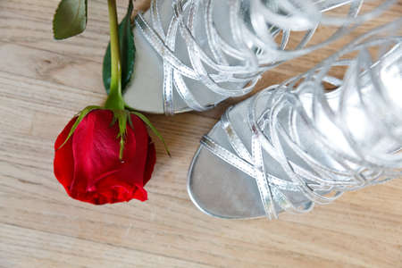 Wedding shoes with a roseの写真素材
