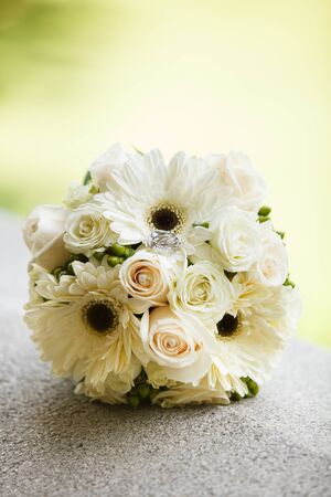 Rings in a wedding bouquetの写真素材