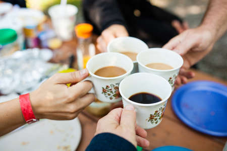 Coffee toast in the morning in campingの写真素材