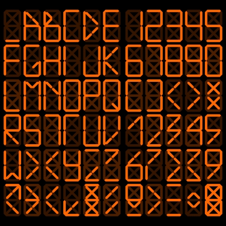 Digital alphabet - orange on black backgroundのイラスト素材