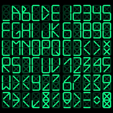 Digital alphabet - green on a black backgroundのイラスト素材