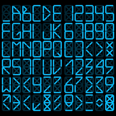 Digital alphabet - blue on a black backgroundのイラスト素材