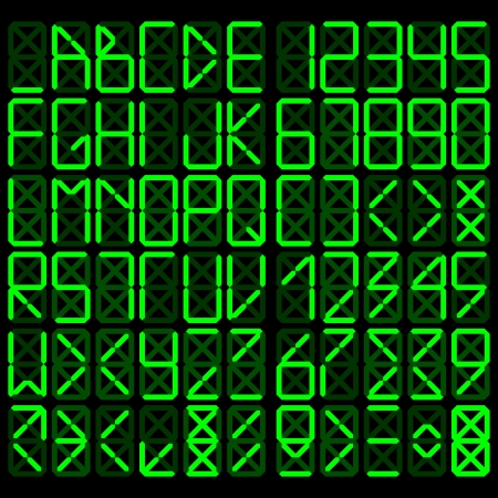 Digital alphabet - green on a black backgroundのイラスト素材