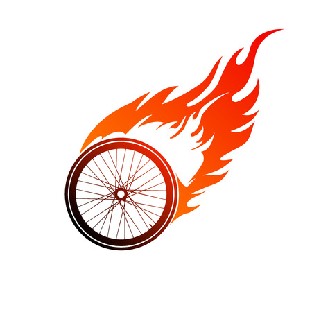 Red orange logo burning of a bicycle wheelのイラスト素材