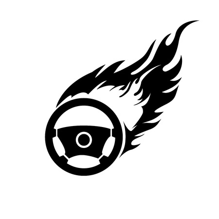 black and white logo burning automobile steeringのイラスト素材