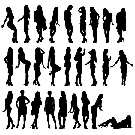 Set of silhouettes girlsのイラスト素材