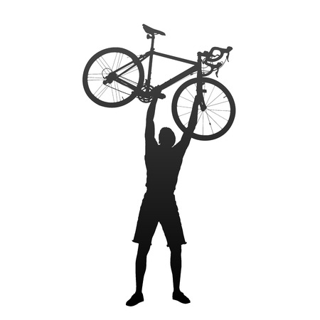 Silhouette of man with hands on racing bicyclesのイラスト素材