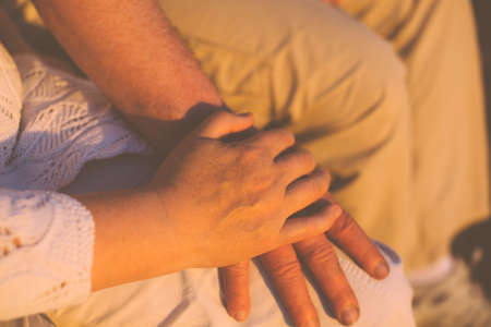 Senior couple holding handsの写真素材