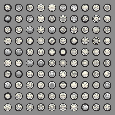 set of wheels and rimsのイラスト素材