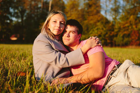 couple on meadowの写真素材