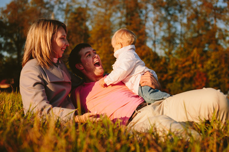 Family on the meadowの写真素材