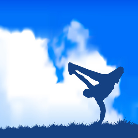 Silhouette of a man standing on his handのイラスト素材