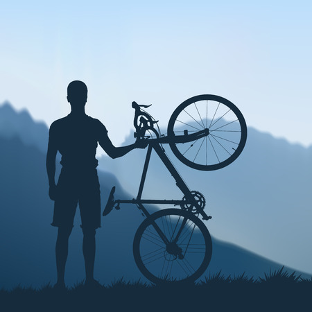 Silhouette of cyclists in the mountainsのイラスト素材