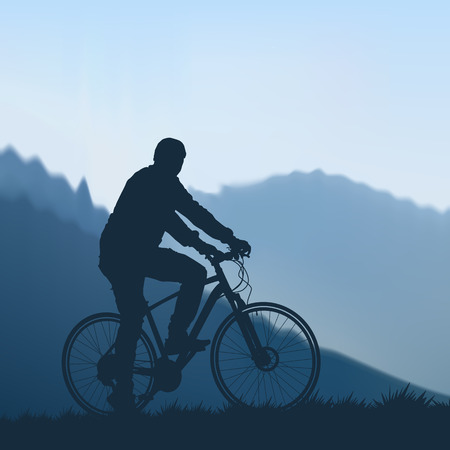 Silhouette of cyclists in the mountainsのイラスト素材