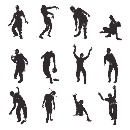 Vector Zombie silhouettes set on white backgroundのイラスト素材