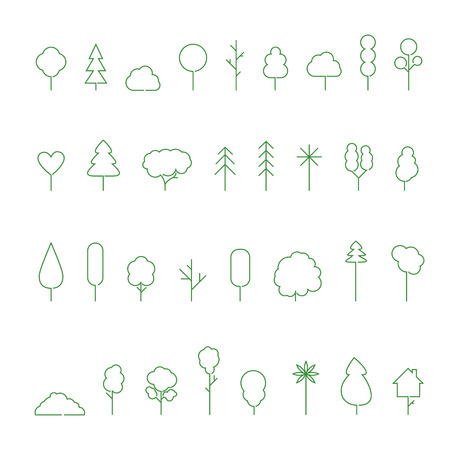 Simple trees outline icon set on white backgroundのイラスト素材