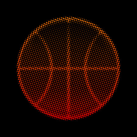 Basketball ball halftone on black background. Stylized basketball dotsのイラスト素材