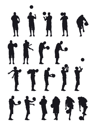 Basketball player silhouettes. Set of vector silhouettes of basketball player with ballのイラスト素材