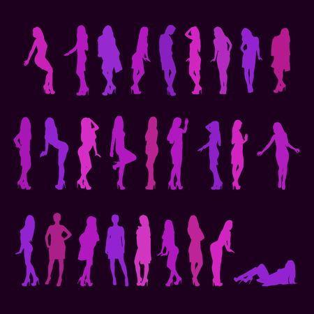 Vector collection of sexy girls dancing on a dark backgroundのイラスト素材