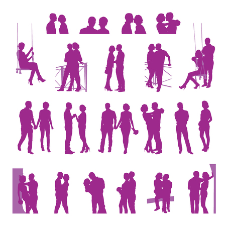 Romantic date silhouettes. Loving couple silhouettes on a white background.のイラスト素材
