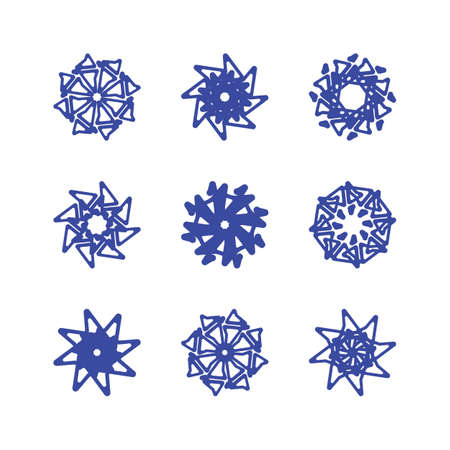 Blue different snowflakes on a white background.のイラスト素材