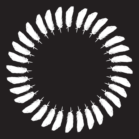 White painted feathers folded into a circle vector.のイラスト素材