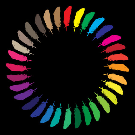 Colorful painted feathers folded into a circle vector.のイラスト素材