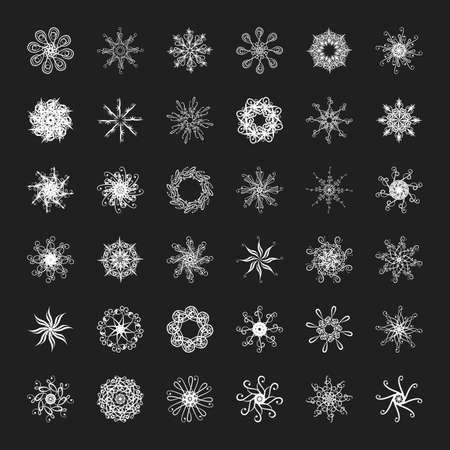 Set of vector snowflakes on a gray background.のイラスト素材