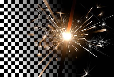 Sparkler on a transparent background. New Years Design Template. Burning Bengal Light Vector Illustration.のイラスト素材