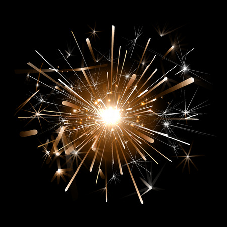 Illustration of orange firework on a black background.のイラスト素材