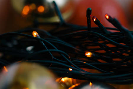 Christmas lamp garland close up colorful photo.の写真素材