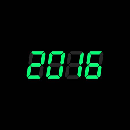 Green digital numbers 2016 year time on a black background.のイラスト素材
