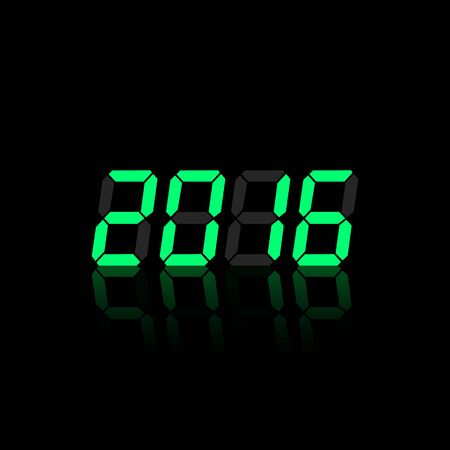 Green digital numbers 2016 year time on a black background.のイラスト素材