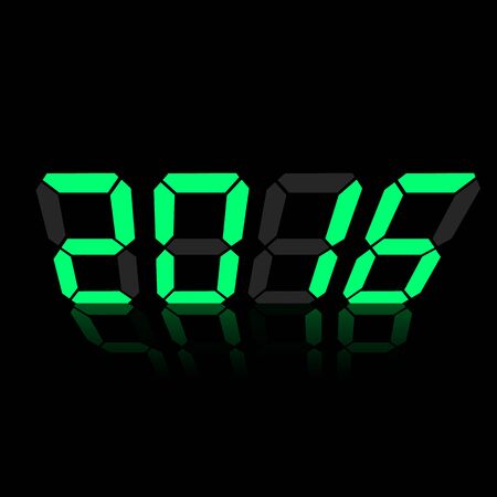 Green digital numbers 2016 year time on a black background.のイラスト素材