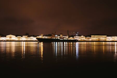 Ship floats on the river. Colorful photo St. Petersburg city.の写真素材
