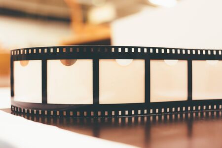 Reel of film close up photo on a white background.の写真素材