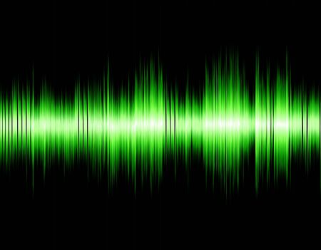 Green abstract digital sound wave on a black background.の写真素材