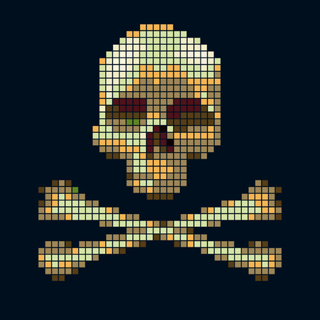 Skull and crossbones collected from pixels on a black background.のイラスト素材