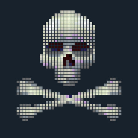 Skull and crossbones collected from pixels on a black background.のイラスト素材