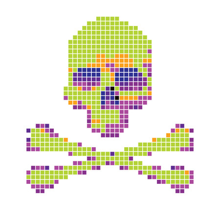 Skull and crossbones collected from pixels on a white background.のイラスト素材