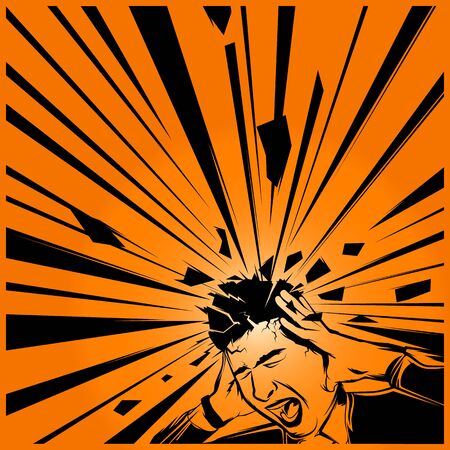 Man holding his head and screaming. Painted vector art.のイラスト素材