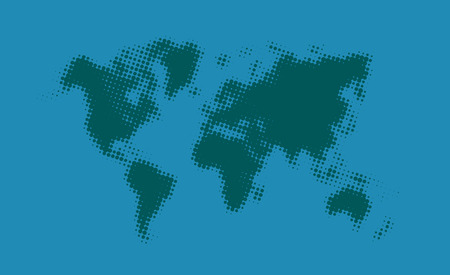 Green halftone political world map Illustration on a blue backhround. Vector art.のイラスト素材