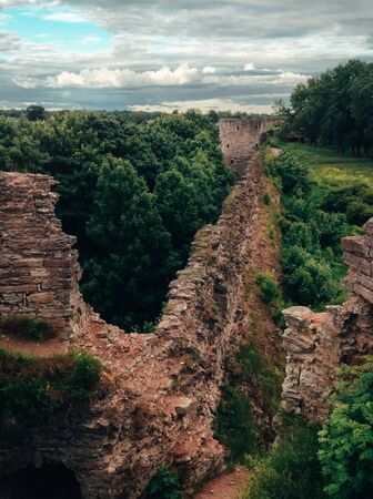 Beautiful natural photo with the stone building in a distance. Unusual photo.の写真素材