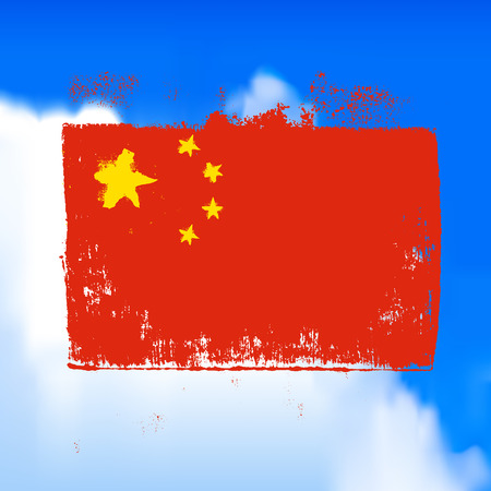 Flag of China against the sky. Vector art.のイラスト素材