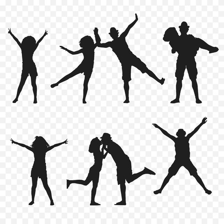 Silhouette of a young couple in love on vacationのイラスト素材