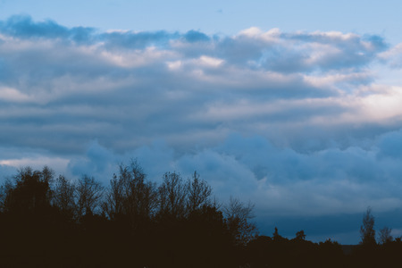 storm clouds over the forest. gloomy sky over silhouette of the forestの写真素材
